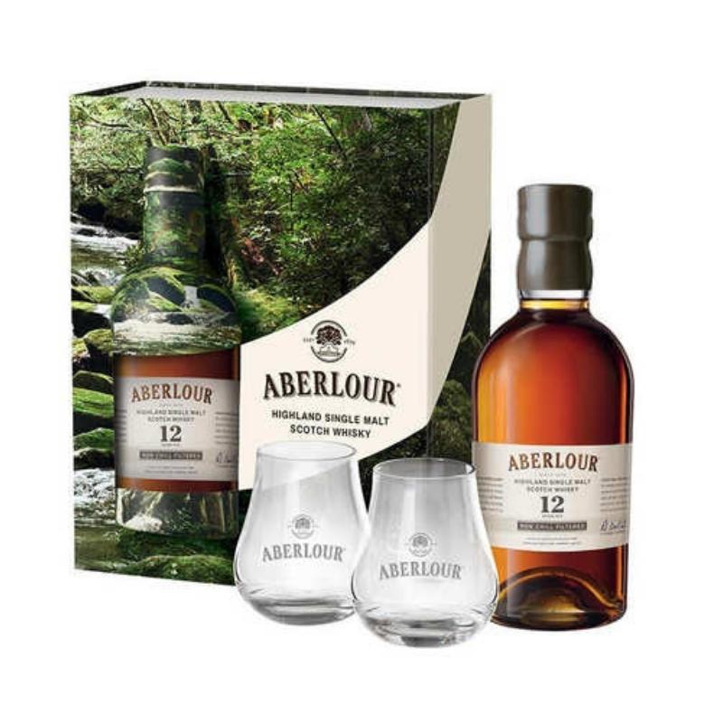 Aberlour 12 Year Old Non Chill-Filtered Single Malt Whisky & 2 Glasses Gift Set