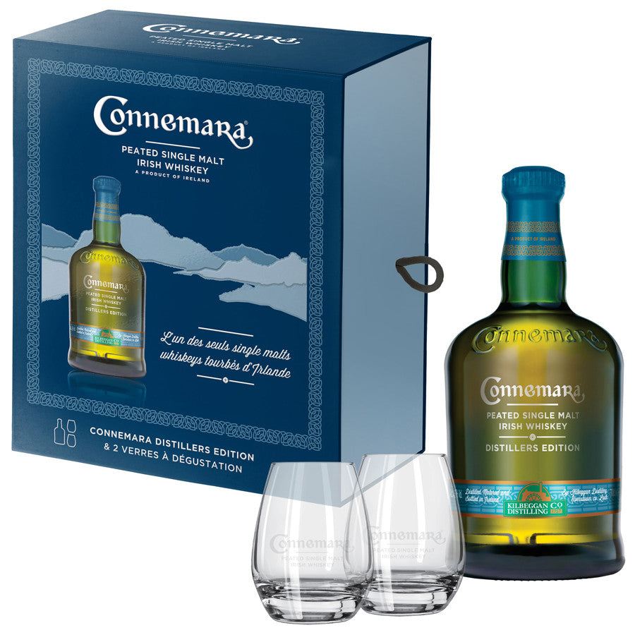 Connemara Peated Single Malt Irish Whiskey & 2 Glasses Gift Set