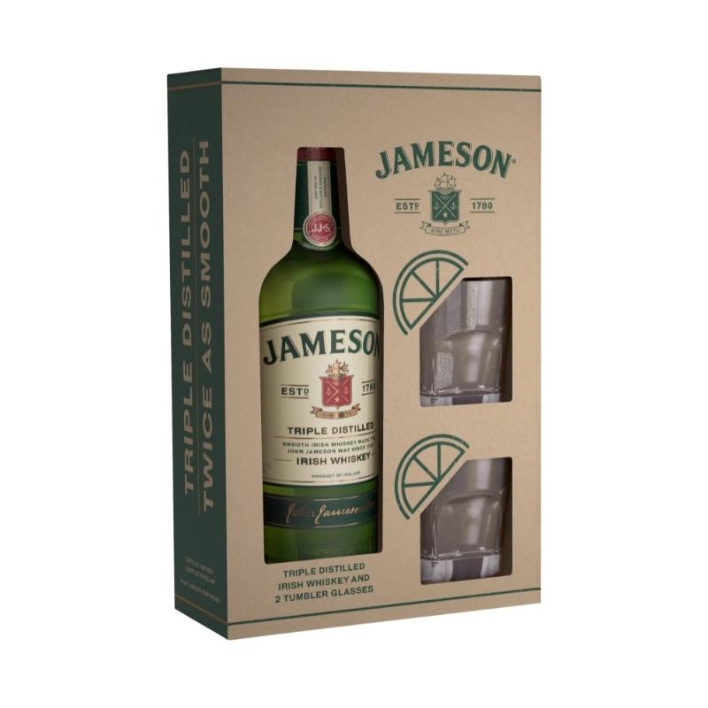 Jameson Irish Whiskey 70cl & 2 Tumbler Glasses Gift Set