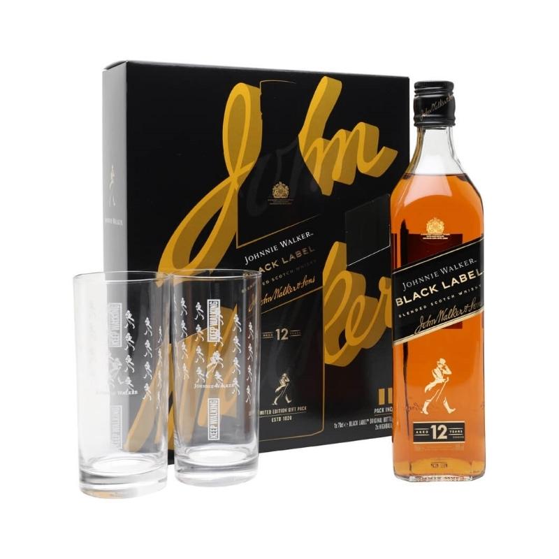 Johnnie Walker Black Label 12 Year Old 70cl & 2 Highball Glasses Gift Set