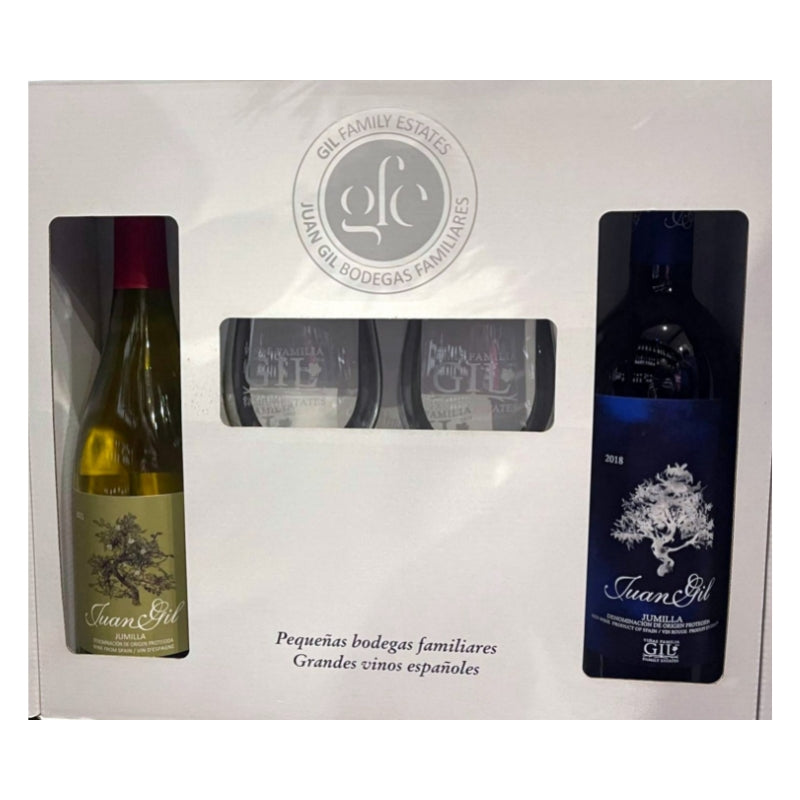 Juan Gil Jumilla Blue Label and Blanco Gift Box with 2 Branded Glasses