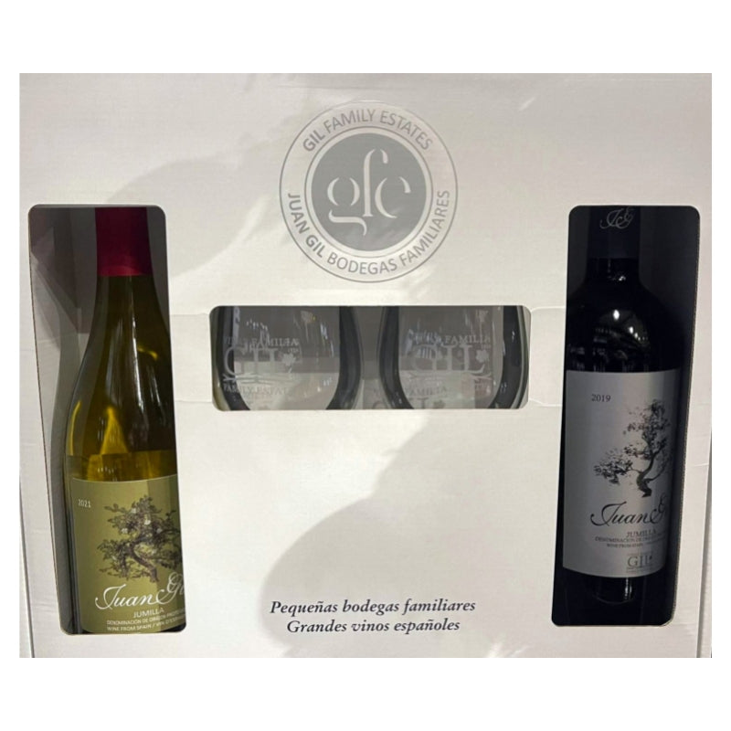 Juan Gil Jumilla Silver Label and Blanco Gift Box with 2 Branded Glasses
